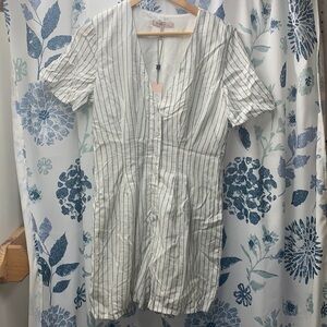 BCBG White and Blue Stripe Button Romper- Sz M